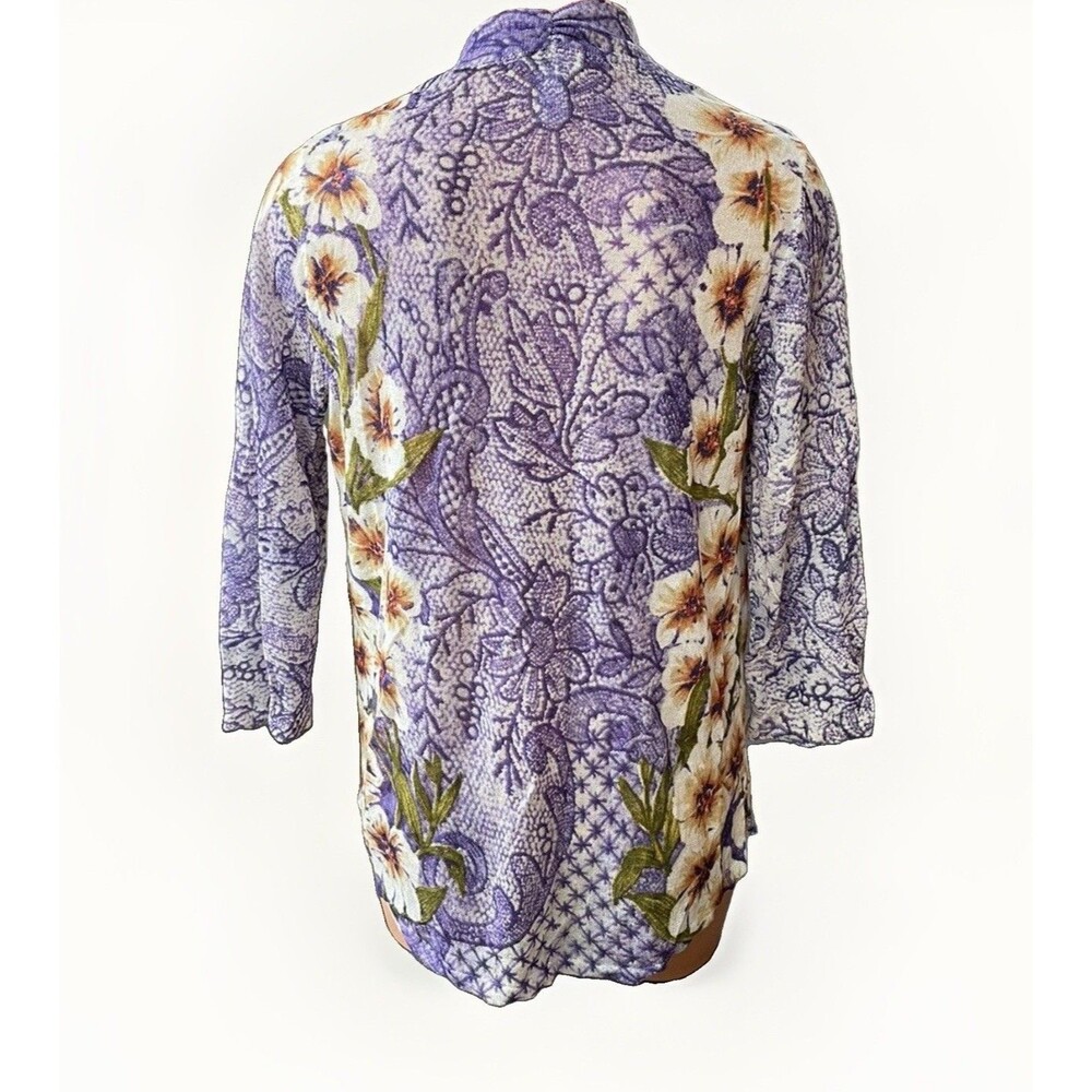 Chico’s Purple Floral Open Knit Cardigan Size XS Lightweight